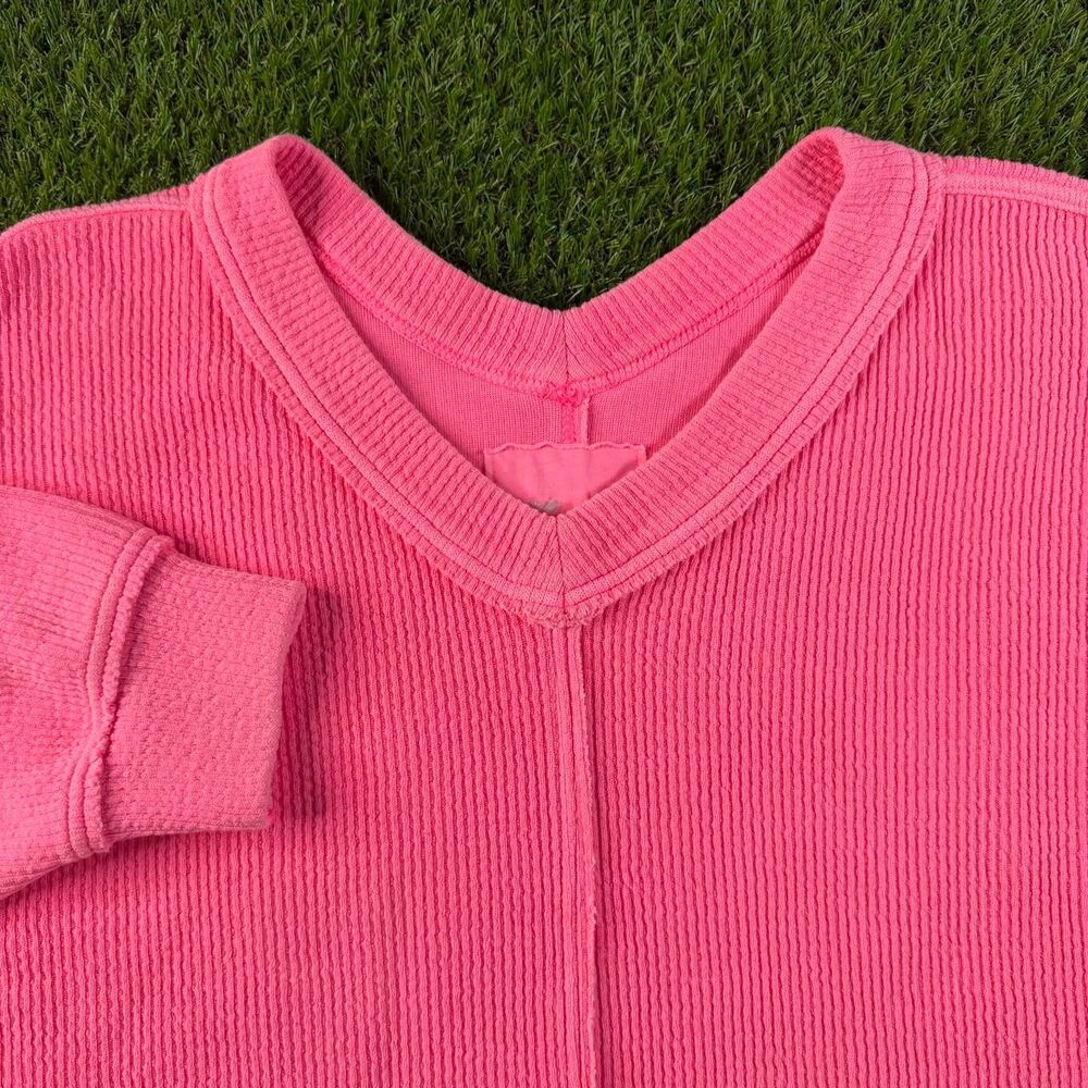 Aerie Pink Ribbed Knit Sweatshirt Womens XL Heavyweight Cozy Y2K